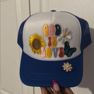 Blue and White Trucker Hat “God Is Love”